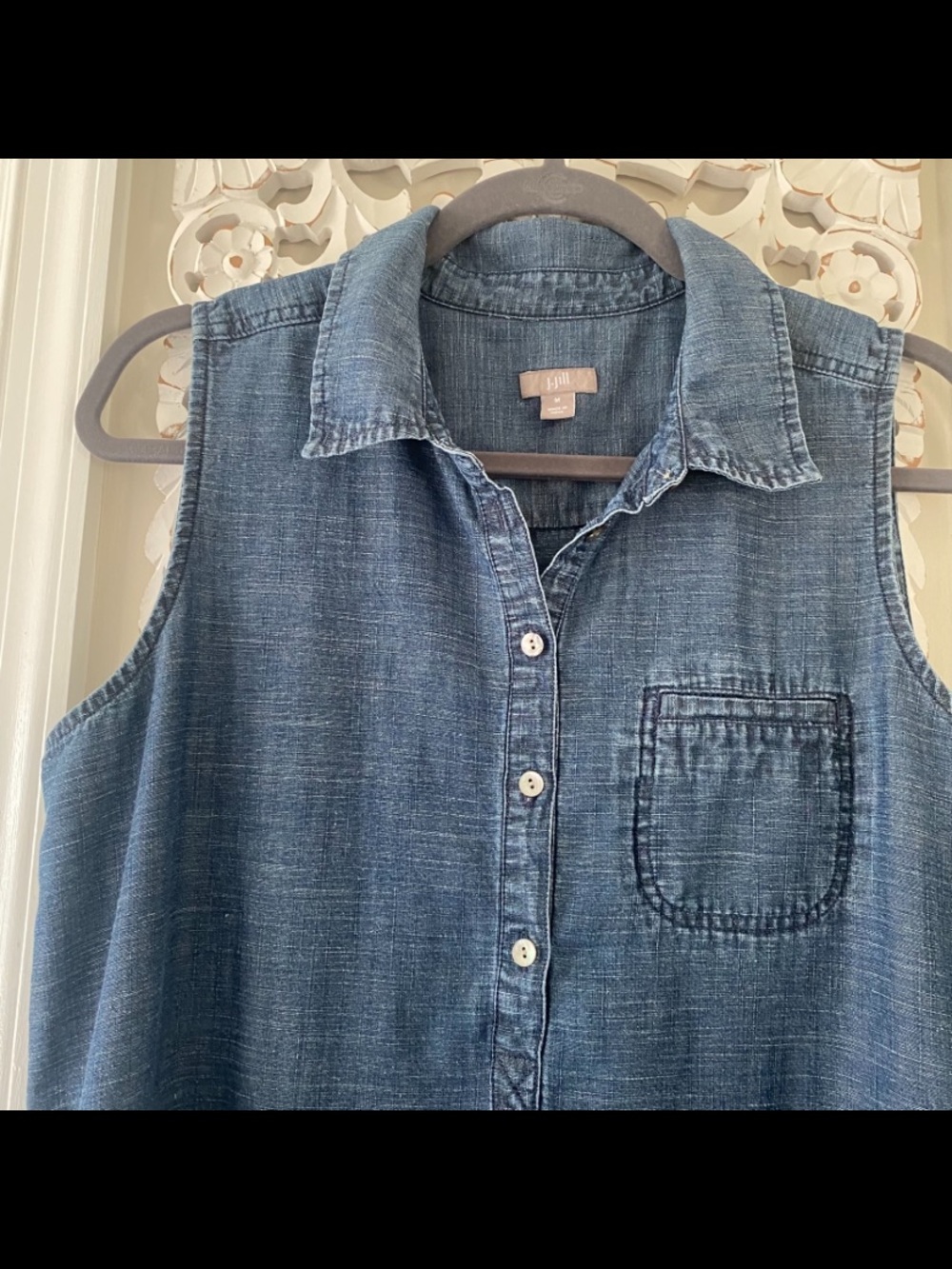J. Jill Size M Tencel Linen Chambray Sleeveless Shirt Dress Pockets Casual - Picture 4 of 10